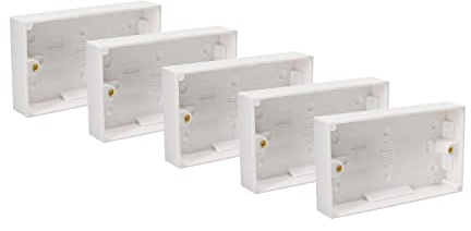 Red and Grey 5 x Rear Box 25 mm Pattress Double 2 Gang Electric Socket Surface-Mounted