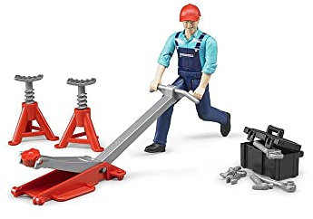 bruder 62100 - Bworld Figurenset Werkstatt - 1:16 Mechaniker Spielzeug-Figur Mensch Motorrad-Werkstatt PKW-Werkstatt