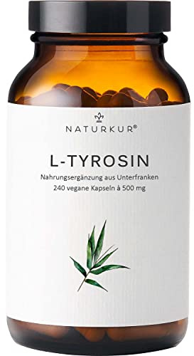 Naturkur® L-Tyrosin 500 mg - 240 Kapseln im Apothekerglas - Rein & vegan mit bester Bioverfügbarkeit in Handarbeit hergestellt in Unterfranken