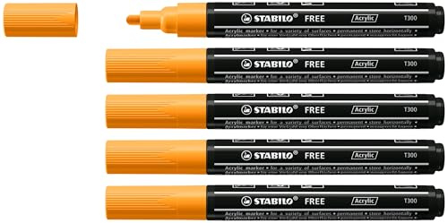 STABILO - Acrylmarker - FREE Acrylic T300 | Strichbreite 2-3 mm, 5er Pack, orange
