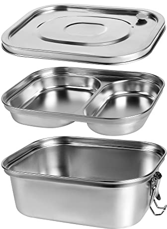 DREETINO 1350 Ml Große, Brotdose Edelstahl Versiegelte, Auslaufsichere Doppellagige Edelstahl-lunchbox, Rechteckige Lunchbox Aus Metall Für Kinder Und Erwachsene, Umweltfreundlich, Spülmaschinenfest