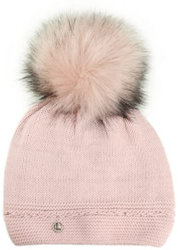 Ever Bloom Mütze Damen Winter mit Pailletten und Kunstfell Bommel Abnehmbar, Warme Strickmütze, made in EU, Beanie Bommelmütze Wintermütze, Mütze Farben:Rosa