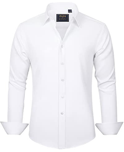 J.VER White Shirt Men Long Sleeve Fashion Dress Stretch Non Iron Button Down Shirts for Men Adult Business Casual Wedding Work XXL