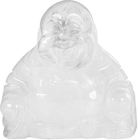 KYEYGWO Bergkristall Geschnitzte Edelstein Lachender Buddha Figur, Heilung Kristall Glücksbuddha Stein Talisman Maitreyabuddha Statuen Fengshui Skulptur Ornament für Dekoration Glücksbringer