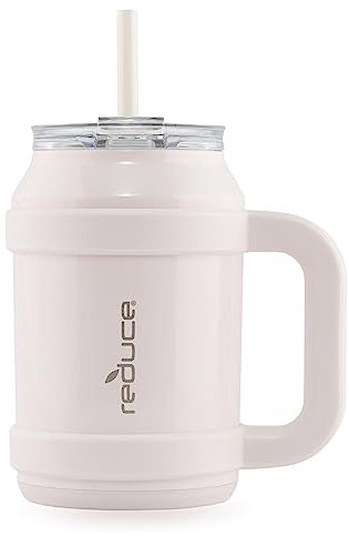 REDUCE Bicchiere d'acqua riutilizzabile Cold1 da 907,2 g, manico ergonomico, isolamento a doppia parete, tazza robusta da tavolo/da tavolo con coperchio e cannuccia, senza BPA, in acciaio inox, per