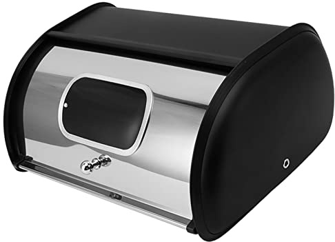 Asixxsix Panera de Gran Capacidad, Estilo con Acabado de Espejo, Fácil de Limpiar, Panera de Almacenamiento Multifuncional con Diseño de Ventana para Encimera de Cocina (Negro)