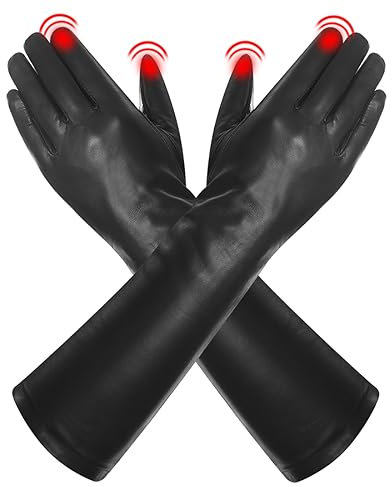 Harssidanzar Damen Lange Oper Touchscreen Texting Dress Up Lederhandschuhe Upgrade GL014,Schwarz,Größe L