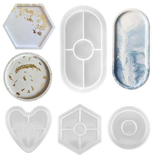 Moldes de Resina Epoxi, bssmmai 4Pcs Moldes de Resina para Posavasos, Molde de Silicona para Bandeja, Molde de Silicona para Hacer Posavasos Tapete para Cuenco Bandeja Decoración del Hogar