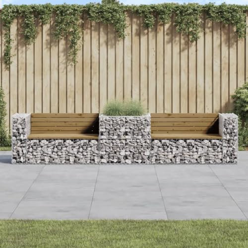 prissent Gartenbank mit Korb Gabione Holz imprägniert Kiefer Gartenbank Outdoor Bench Holzbank Metall Gabionen Holzbank Holzbank Outdoorbank