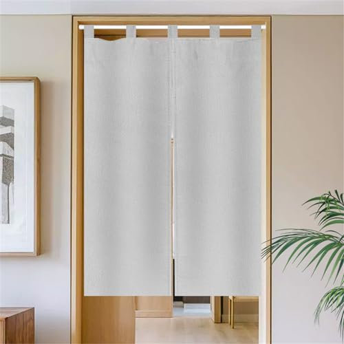 Surwin Japanese Noren Doorway Curtain Solid Color Cotton Linen Half-Door Curtain Window Treatment Tapestry for Kitchen Bistro Partition Shading Shops Home Restaurant (White,75x150cm)