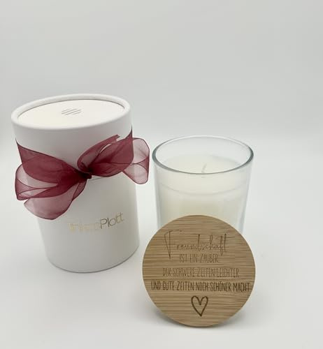 Kerze im Glas mit gravierten Bambusdeckel - Geschenk Freundin - Freundschaft - mit Geschenkverpackung - Weihnachtskerze - Geschenk