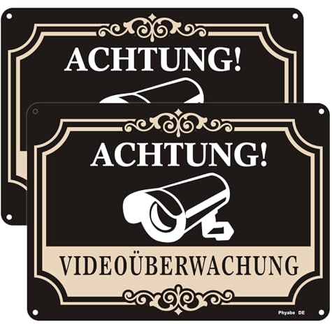 Phyabe Achtung Videoüberwachung Schild 2 Stück, 25cm x 18cm Aluminium | Videoüberwachungswarnschild, wetterfest, rostfrei, UV-beständig, mit vorgebohrten Löchern, Gewerbe & Privatbereich