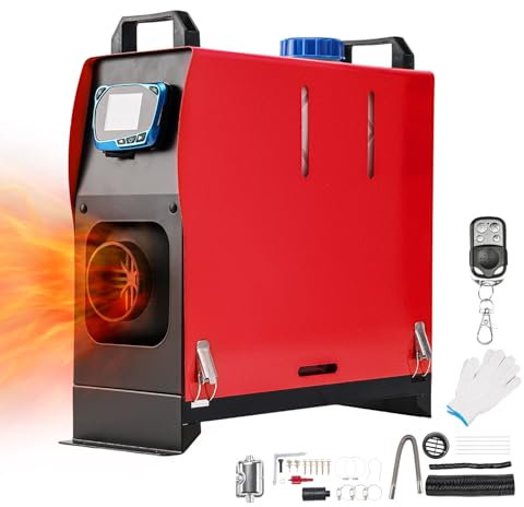 HALOYWB Chauffage Diesel 24 V 5 KW Tout-en-Un à Trou Unique avec écran LCD Intelligent pour Garage, Camping-Car, Camping-Car, Camion, remorque, Bateau (Rouge)
