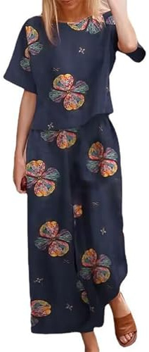 Tuta Lino Donna Estiva Cotone E Lino Elegante Larghi Camicia E Pantaloni Coordinato Casual Taglie Forti Tute Da Ginnastica Maniche Corte Spiaggia Set Due Pezzi Jng Palestra Comodo Tuta Da Casa
