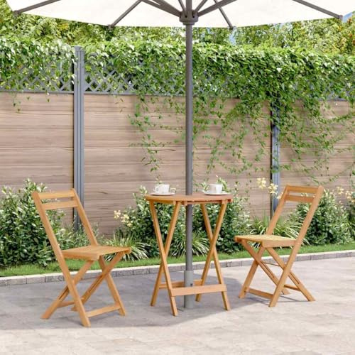 QJBSAVVA Tavolo da giardino pieghevole, 60 x 75 cm, in legno massiccio di acacia, resistente alle intemperie e durevole, con foro per ombrellone, tavolino da esterno per balcone, terrazza, giardino
