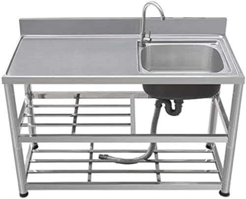 Edelstahl-Utility-spüle Für Gewerbliche Küche Catering-spüle, Edelstahl, Tisch-gemüse-waschbecken Mit Arbeitstisch Multifunktionales Regal, Package C, 90 * 50 * 80cm-Left Sink
