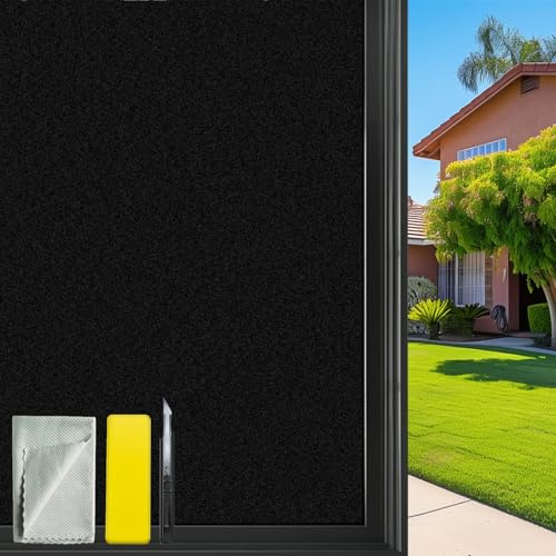 Bloss Blackout Window Film Privacy, 100% Sun Blocking Privacy Film for Glass, Removable Room Darkening Black Out Window Tint, Static Cling Frosted Glass Film (Black/Matte, 17.7 x 78.7)