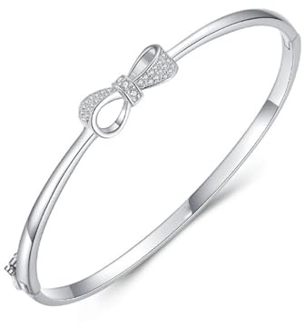 Homxi Damen Armband Weißgold 585 14 Karat, Schleife mit Moissanit, 16 CM Lang, Armband Damen Silber