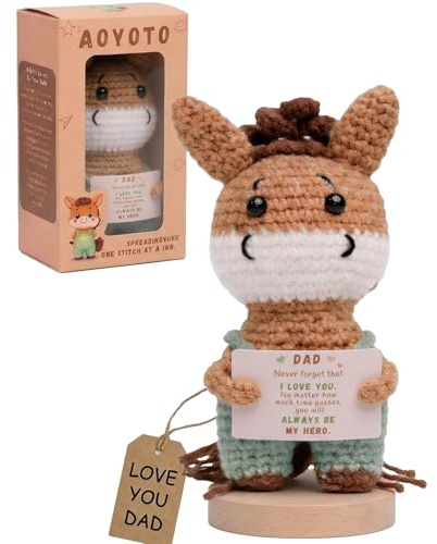 AOYOTO Dad Birthday Gifts from Daughter Son Wife - Cute Handmade Emotional Crochet Little Horse Decor, Funny 'I Love You' Positive Presents for Father's Day, Christmas, Thanksgiving