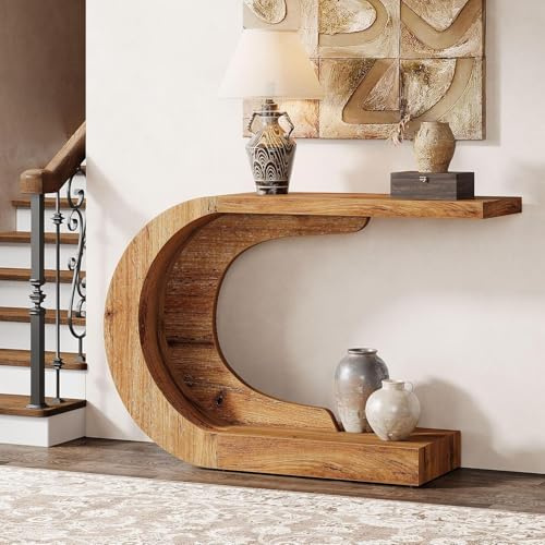 Tribesigns Table Console, Table D'appoint Vintage, 110 x 35 x 75 cm, Meuble D'entrée, Couloir, Salon, Console Bois Marron (Brun Naturel)