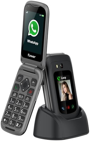 Funker E480 Teléfono 4G para Mayores con Whatsapp y Videollamadas, Botón SOS y GPS, Teclas Grandes, Pantalla Táctil 2.8, Volumen Alto, Móvil con Tapa Fácil de Usar, Color Negro