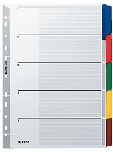 Leitz 4320-00-00 Trennblätter, Farbregister, Aktenfahnen, Universalregister Register A4 blanko 5teilig grau