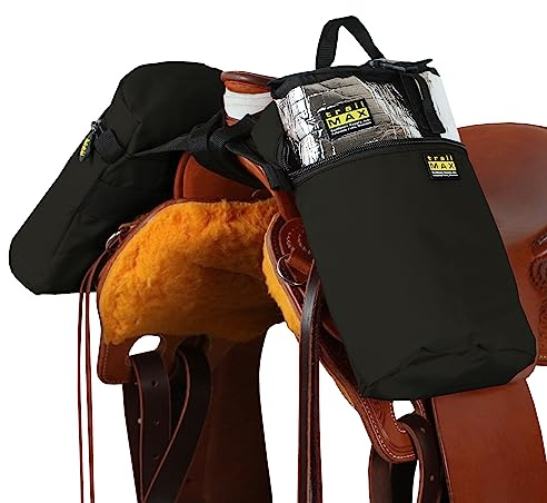 TrailMax Large Horn Saddle Bags; Horn Saddle Bags for Horses; Trail Riding Saddle Bags for Western & Endurance Saddles; Double-Stitched, 600-Denier Poly Saddle Bags; Black