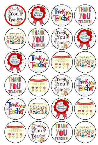 24x Thank You Teacher 1.5 (3.8cm) PRE- CUT PREMIUM RICE PAPER Edible Cake Toppers