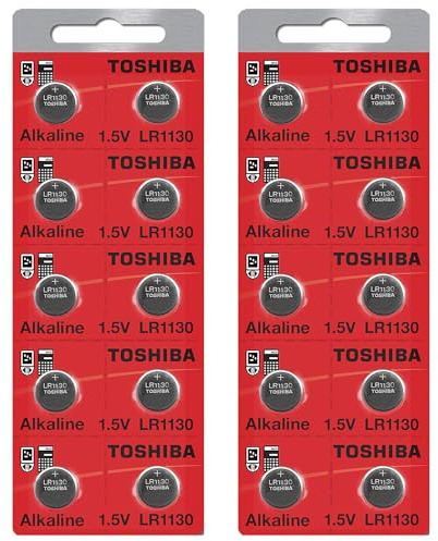 20 piles alcalines Toshiba LR1130 boutons rechargeables