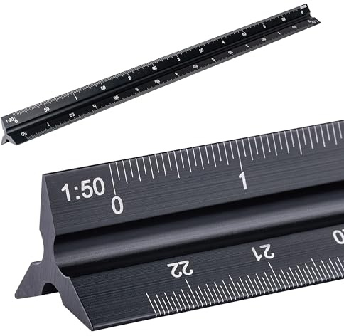 WINTEX Righello 30 cm in Metallo - Scalimetro in Alluminio - Riga da Disegno Tecnico - 1:20 1:50 1:75 1:100 1:125 - Accessori per Architetti e Studenti - con Custodia - Nero