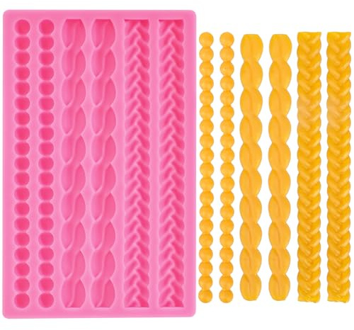 Beasea Silicone Mold for Cake Decorating, Pie Crust Pearl Lace Fondant Diy Baking Tool Pink Border Decoration Sugarcraft Lace Rope Mould for Chocolate Cupcake Candy Pastry Jelly
