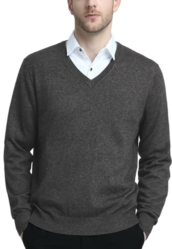 Kallspin Pull Tricot pour Homme en Laine à Col en V et à Manches Longues (Gris, L)