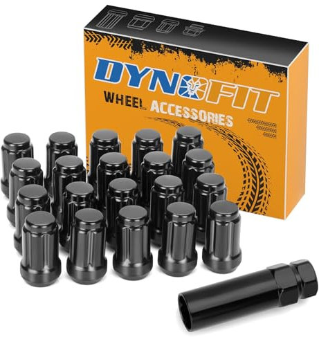 Dynofit M12x1.25 Black Lug Nuts Set for 350Z 370Z Altima Infinit Q50 Q60, 20pcs Closed End Spline Wheel Nuts fit Subaru Forester BRZ Outback WRX, 12mm-1.25 Conical Seat Lugnut for Aftermarket Wheel