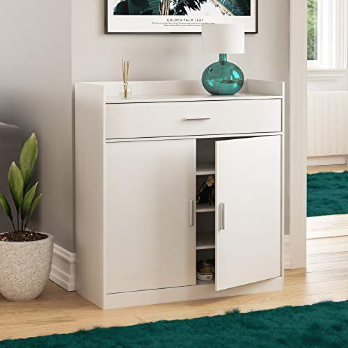 Vida Designs Dalby Modern Shoe Cabinet, 2 Door 1 Drawer, Hallway Cupboard Storage Organiser, Footwear Stand Rack, Wood Sideboard Unit, White