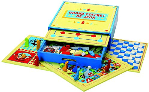 Jeujura, Set di 200 regles Piccoli Cavalli, Oca, Donna, Marella, Mikado, Tangram, Domino, 54 Carte – Albero da Gioco di società – età Minima 3 Anni, 66200