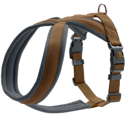 HUNTER Hundegeschirr LONDON COMFORT, atmungsaktives 3D-Mesh, 2-fach verstellbar, Sicherheitsverschluss, reißfest, leicht & pflegeleicht, Farbe: Braun, Größe: S-M/2