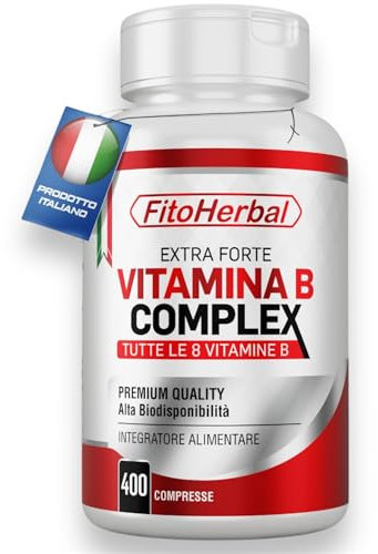 Vitamina B Complex 400 Mini Compresse ALTO DOSAGGIO Integratore Vitamine B1 B2 B3 B5 B6 Biotina B12 e Acido Folico Integratori Stanchezza Sistema Immunitario Memoria Capelli Occhi Pelle