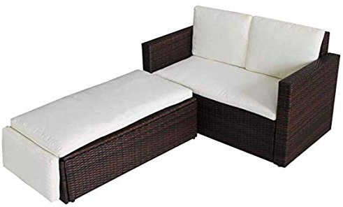 EVRE Outdoor 2 Seat Rattan Garden Love Bed Furniture Set Outdoor Sofa Set Daybed Sun Lounger with Cushions and Adjustable Footstool Patio Conservatory (Brown With Premium Cover)