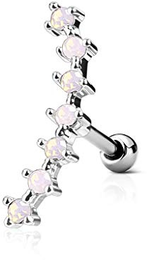 beyoutifulthings Knorpel Ohr-stecker 7 Zirkonia Kristall-Opal Bogen Silber Gold Roségold Cartilage Piercing-s Tragus Edelstahl Schraub-Verschluss