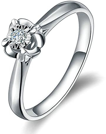 KnSam Damen Ring, Verlobungsring Weissgold Bandringe In Gold Blume 18 K 750 Weißgold Hochzeitringe Für Damen Mit Diamant Silber Gr. 51 (16.2)