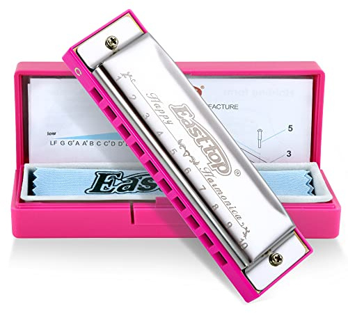 East top Blues Harmonica, Diatonic 10 Holes C Key Happy Harmonica Mouth Organ for Beginner,Kids,Children,Students,Gift,with Carrying Plastic Case,Clean Cloth and Manual