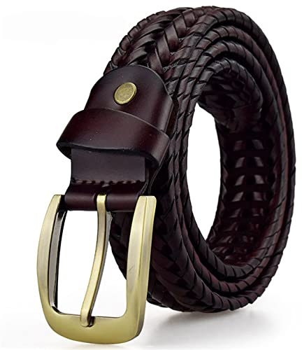JIARY Flechtgürtel Herren Vollledergürtel aus Vollrindleder,Wine red,115CM/45.3''