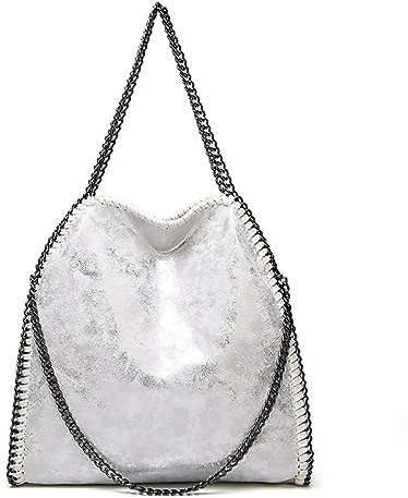 Tragetasche für Damen, große Umhängetasche, Handtasche, Kunstleder, Kette, Umhängetasche, Kuriertasche für Damen, Weiss/opulenter Garten