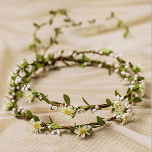 Uongeod Blumenkranz Haare Haar (2 Stück in einer Packung) Blumenkranz Künstliche Blumen Krone Braut Kopfstück Greenery Krone Haarreif Blumen für Hochzeit Zeremonie Party Festival … (White and grenn)