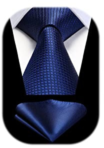HISDERN Herren Krawatte Hochzeit karierte Krawatten Taschentuch Blumen Elegant Klassisch Krawatte & Einstecktuch Set