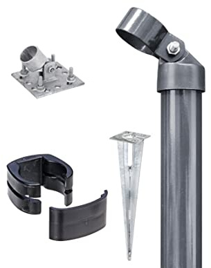 Alberts 602550 Zauneck-Set für Schweißgitter Fix-Clip Pro® | zinkphosphatiert anthrazit-metallic | Einschlag-Bodenhülse | Zaunhöhe 810 mm