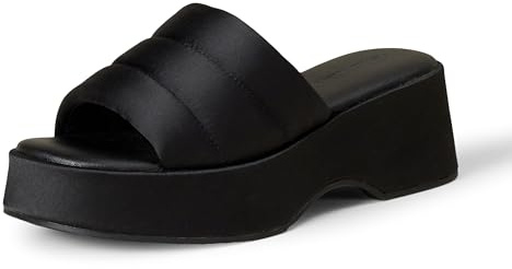 Amazon Essentials Women's Platform Slides Sandal, Black Satin, 9