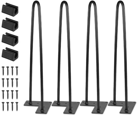 Jopassy 4er Set Haarnadel Tischbein Hairpin Legs, DIY Tischbeine mit Bodenschoner und Schrauben, Schwarz Haarnadelbeine aus Stahl 35cm 2-Stange Möbelfüße für Stühle, Schrank und Sofa