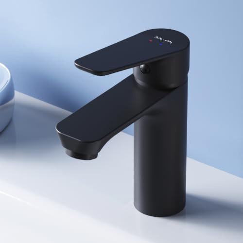 Waschtischarmatur Schwarz Matt - Wasserhahn Bad Mischbatterie - Waschtischmischer Kurzer Auslauf Höhe 100mm - Einhebel-Waschbeckenarmatur Einhandmischer - Badarmatur Waschbecken - AM.PM Hit FTA02222