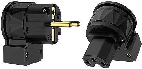 Viborg 1 Paar Gewinkelt Schukostecker LE505G & Kaltgerätestecker LF505G Reines Kupfer Vergoldet Für Kabel mit maximal 19mm Aussendurchmesser (Reines Kupfer Vergoldet)